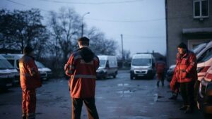 20 days in mariupol cinematography by evgeniy maloletka day medium shot three shot backlight sunlight shot 029