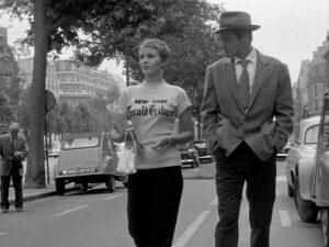 breathless cinematography by raoul coutard exterior day medium close up three shot hard light daylight shot 006