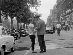 breathless cinematography by raoul coutard exterior day medium shot three shot side lighting daylight car shot 063