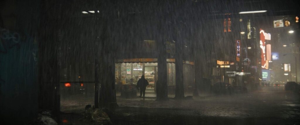 the batman cinematography by greig fraser exterior establishing shot side lighting shot 014