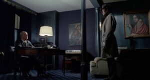 le samoura cinematography by henri deca interior night medium shot over the shoulder silhouette artificial light shot 058