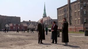 primal fear cinematography by gregory hoblit exterior day medium wide shot three shot backlight sunny shot 056