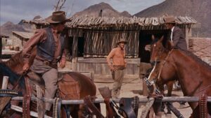 rio bravo cinematography by russell harlan day medium wide shot hard light daylight shot 029