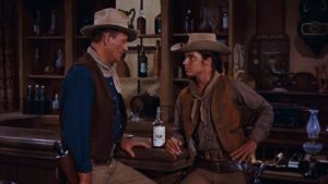 rio bravo cinematography by russell harlan night medium close up two shot artificial light shot 017