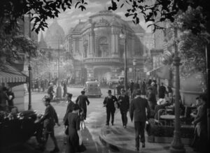 to be or not to be cinematography by rudolph mat exterior day medium wide shot three shot backlight daylight shot 003