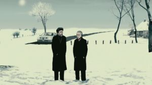 waltz with bashir cinematography by ari folman day medium wide shot two shot backlight sunny shot 036