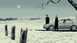 waltz with bashir cinematography by ari folman day wide shot two shot backlight sunny shot 050