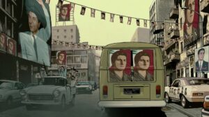 waltz with bashir cinematography by ari folman exterior day establishing shot hard light daylight bus shot 066